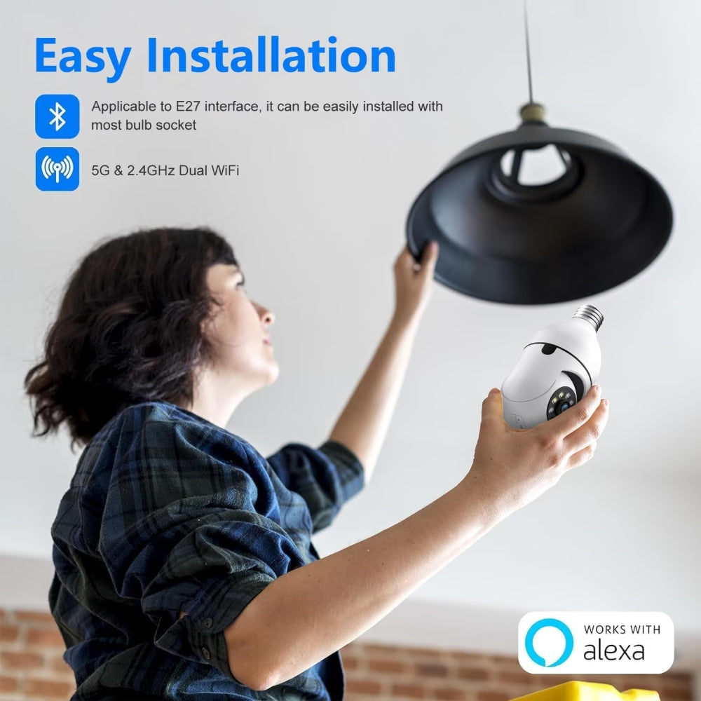GBIUT Light Bulb Security Camera -5G& 2.4GHz WiFi 2K Security Cameras for Home, Wireless Outdoor Motion Detection and Alarm, Two-Way Talk, Color Night Vision, Human Detection