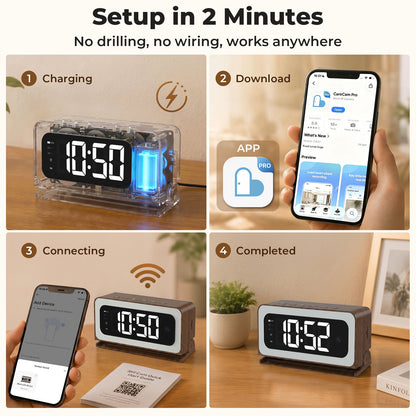VividEye 2K Smart Alarm Clock Camera, Indoor Cameras for Home Security, Nanny Wireless Camera with 5G & 2.4G WiFi, Two-Way Talk, Starlight Night Vision, 24/7 Loop Recording for Baby Pet Home Office