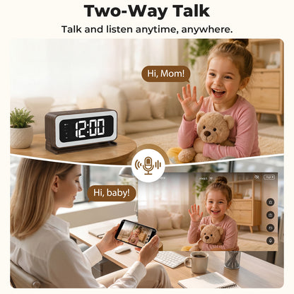 VividEye 2K Smart Alarm Clock Camera, Indoor Cameras for Home Security, Nanny Wireless Camera with 5G & 2.4G WiFi, Two-Way Talk, Starlight Night Vision, 24/7 Loop Recording for Baby Pet Home Office
