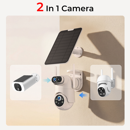 VividEye 4K Dual-Lens Solar Security Camera, 360° PTZ Surveillance security Cameras Wireless Wifi Outdoor, IP65 Waterproof PIR Detection, Full Color Night Vision, 2-Way Audio, Rechargeable Battery