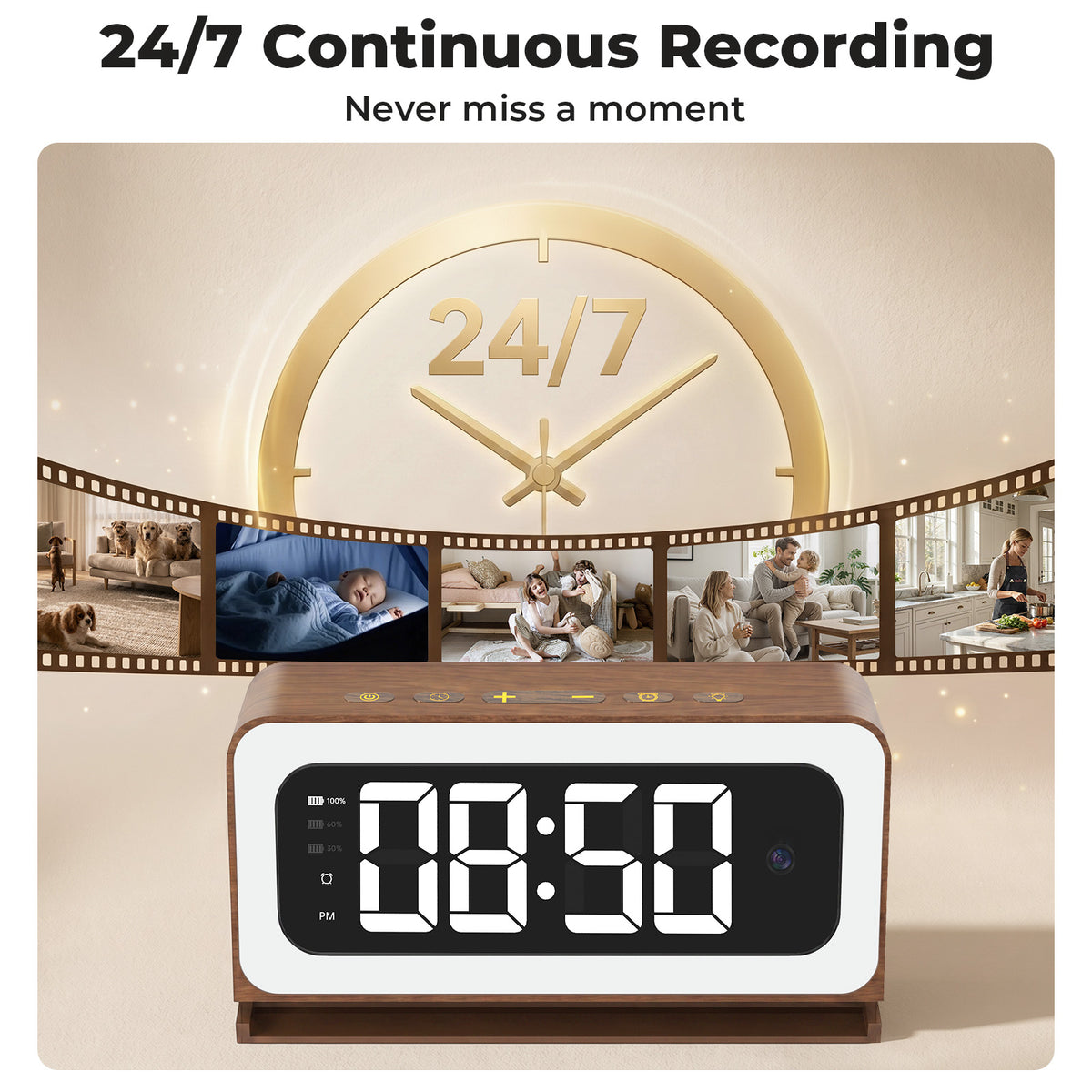 VividEye 2K Smart Alarm Clock Camera, Indoor Cameras for Home Security, Nanny Wireless Camera with 5G & 2.4G WiFi, Two-Way Talk, Starlight Night Vision, 24/7 Loop Recording for Baby Pet Home Office