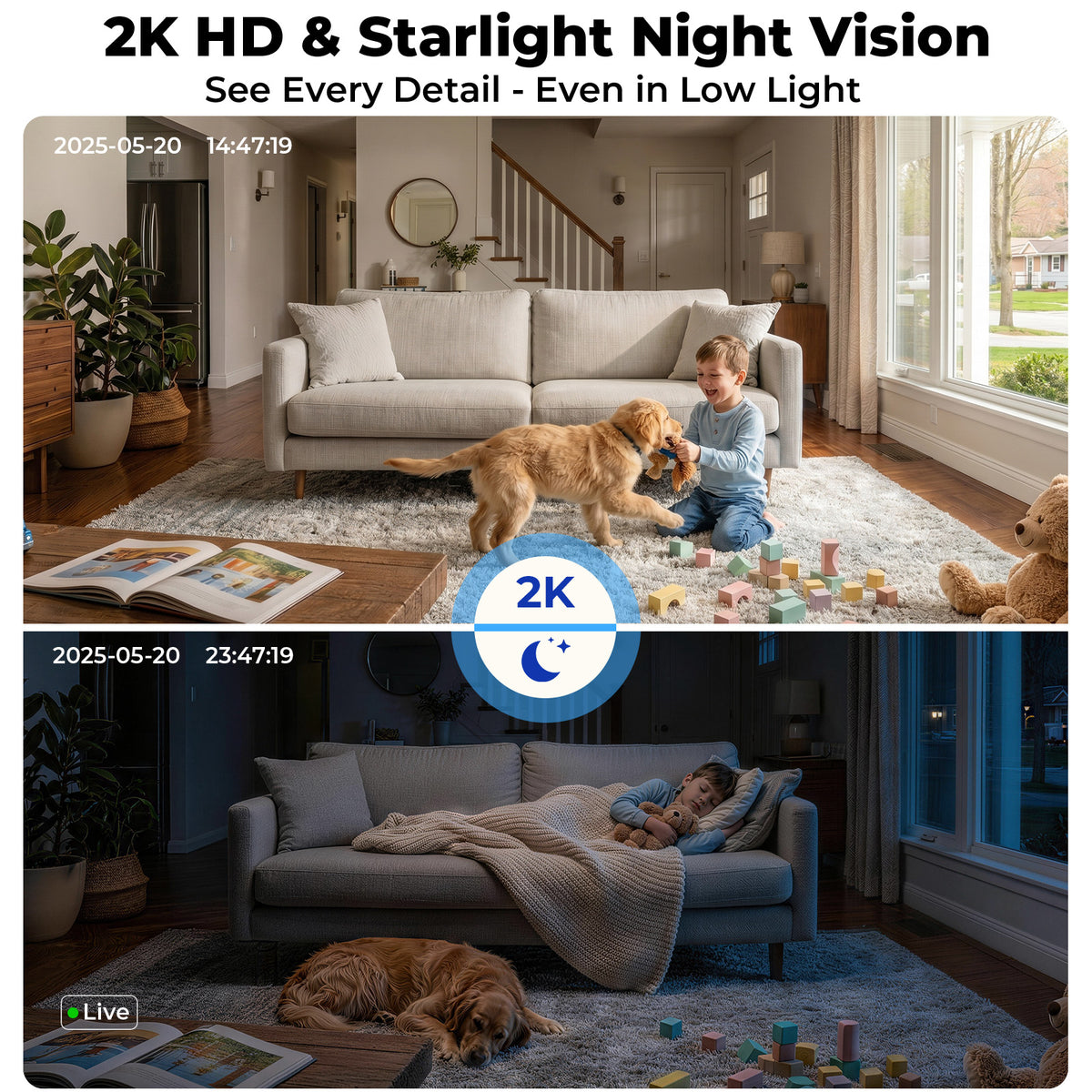 VividEye 2K Smart Astronaut Clock Camera, Indoor Cameras for Home Security, Nanny Wireless WiFi Camera with 5G & 2.4G, 2-Way Talk, Starlight Night Vision, 24/7 Loop Recording for Baby Pet Home Office