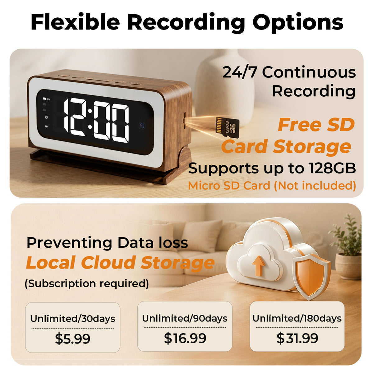 VividEye 2K Smart Alarm Clock Camera, Indoor Cameras for Home Security, Nanny Wireless Camera with 5G & 2.4G WiFi, Two-Way Talk, Starlight Night Vision, 24/7 Loop Recording for Baby Pet Home Office