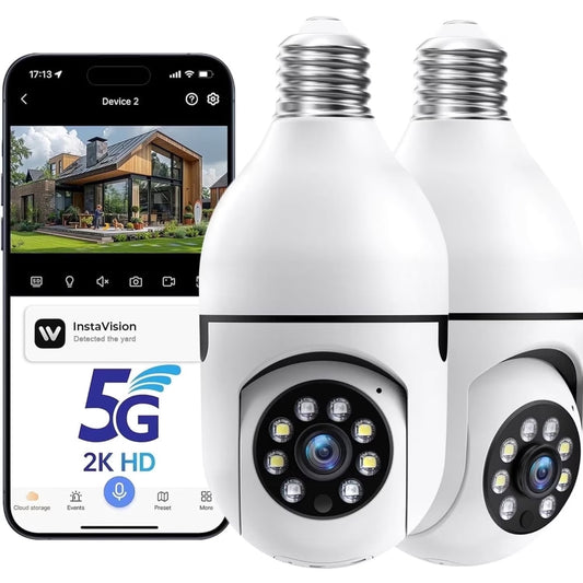 GBIUT Light Bulb Security Camera -5G& 2.4GHz WiFi 2K Security Cameras for Home, Wireless Outdoor Motion Detection and Alarm, Two-Way Talk, Color Night Vision, Human Detection
