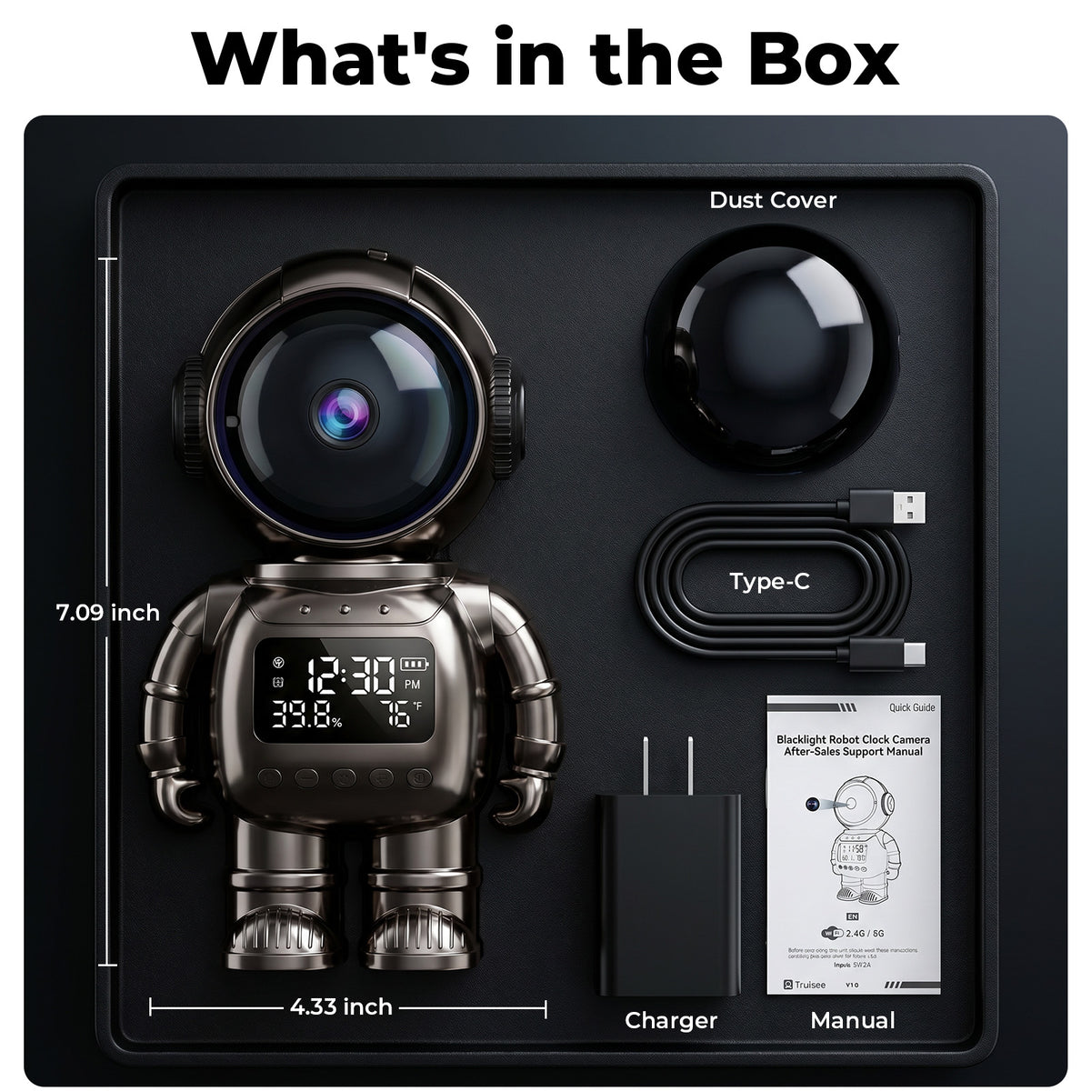 VividEye 2K Smart Astronaut Clock Camera, Indoor Cameras for Home Security, Nanny Wireless WiFi Camera with 5G & 2.4G, 2-Way Talk, Starlight Night Vision, 24/7 Loop Recording for Baby Pet Home Office
