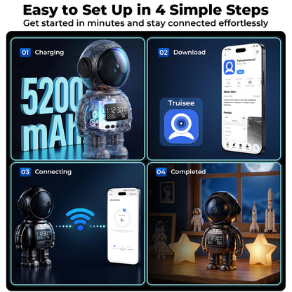 VividEye 2K Smart Astronaut Clock Camera, Indoor Cameras for Home Security, Nanny Wireless WiFi Camera with 5G & 2.4G, 2-Way Talk, Starlight Night Vision, 24/7 Loop Recording for Baby Pet Home Office