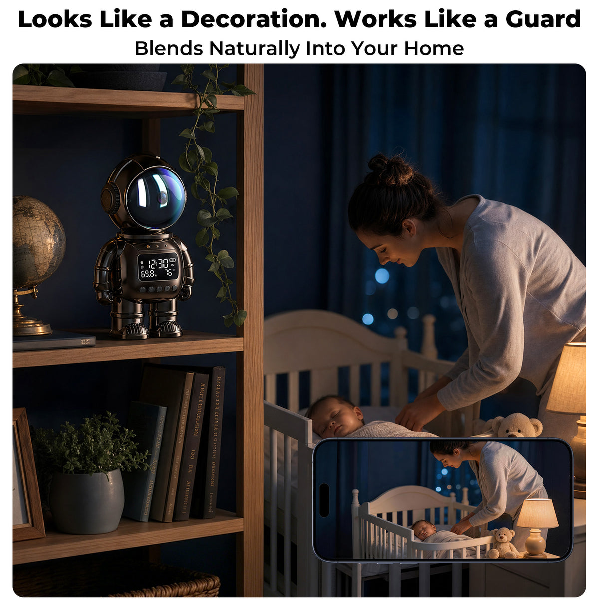 VividEye 2K Smart Astronaut Clock Camera, Indoor Cameras for Home Security, Nanny Wireless WiFi Camera with 5G & 2.4G, 2-Way Talk, Starlight Night Vision, 24/7 Loop Recording for Baby Pet Home Office