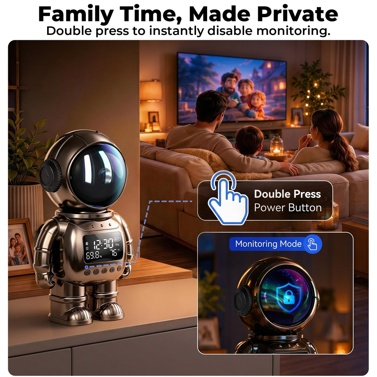 VividEye 2K Smart Astronaut Clock Camera, Indoor Cameras for Home Security, Nanny Wireless WiFi Camera with 5G & 2.4G, 2-Way Talk, Starlight Night Vision, 24/7 Loop Recording for Baby Pet Home Office