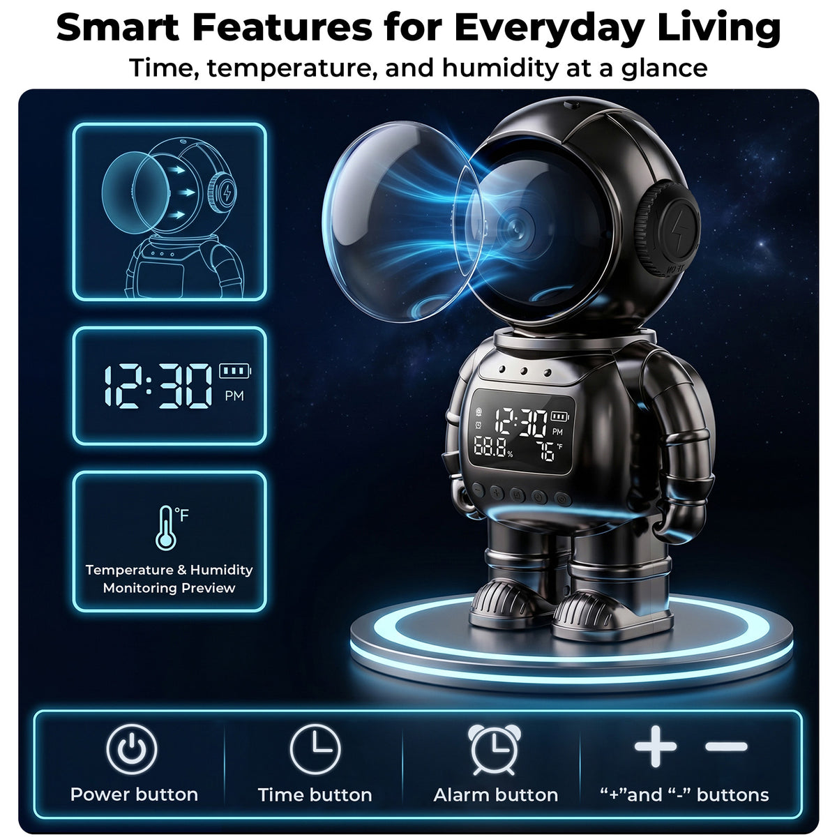 VividEye 2K Smart Astronaut Clock Camera, Indoor Cameras for Home Security, Nanny Wireless WiFi Camera with 5G & 2.4G, 2-Way Talk, Starlight Night Vision, 24/7 Loop Recording for Baby Pet Home Office