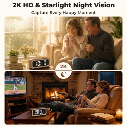 VividEye 2K Smart Alarm Clock Camera, Indoor Cameras for Home Security, Nanny Wireless Camera with 5G & 2.4G WiFi, Two-Way Talk, Starlight Night Vision, 24/7 Loop Recording for Baby Pet Home Office