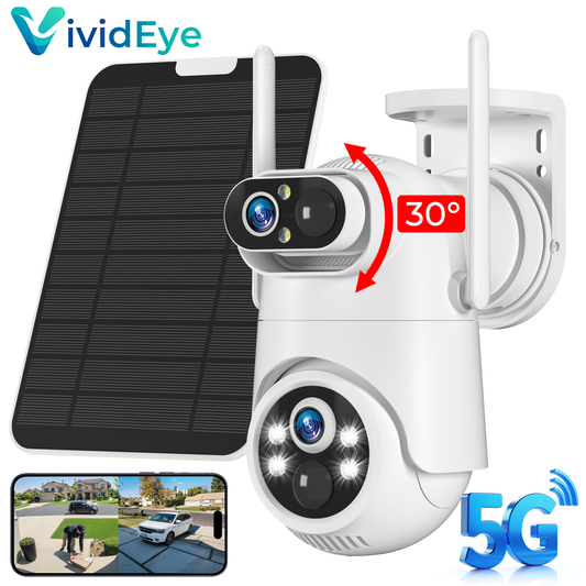 VividEye 4K Dual-Lens Solar Security Camera, 360° PTZ Surveillance security Cameras Wireless Wifi Outdoor, IP65 Waterproof PIR Detection, Full Color Night Vision, 2-Way Audio, Rechargeable Battery