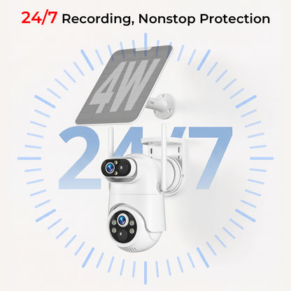 VividEye 4K Dual-Lens Solar Security Camera, 360° PTZ Surveillance security Cameras Wireless Wifi Outdoor, IP65 Waterproof PIR Detection, Full Color Night Vision, 2-Way Audio, Rechargeable Battery