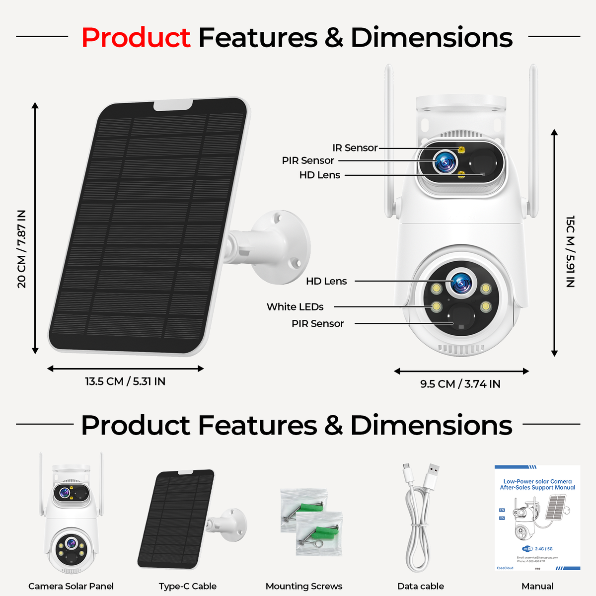 VividEye 4K Dual-Lens Solar Security Camera, 360° PTZ Surveillance security Cameras Wireless Wifi Outdoor, IP65 Waterproof PIR Detection, Full Color Night Vision, 2-Way Audio, Rechargeable Battery