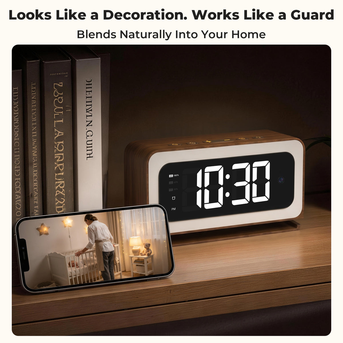 VividEye 2K Smart Alarm Clock Camera, Indoor Cameras for Home Security, Nanny Wireless Camera with 5G & 2.4G WiFi, Two-Way Talk, Starlight Night Vision, 24/7 Loop Recording for Baby Pet Home Office