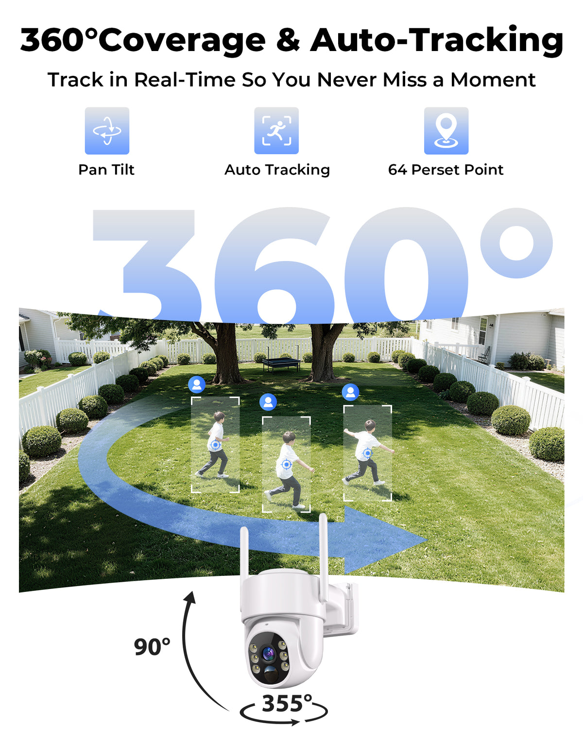4MP Security Cameras Wireless Outdoor, No Subscription 128GB Local Storage, Solar Powered Cameras For Home Security, PTZ Auto Tracking, 4Cam-Kit, Color Night Vision Home Security Camera System,5G&2.4G