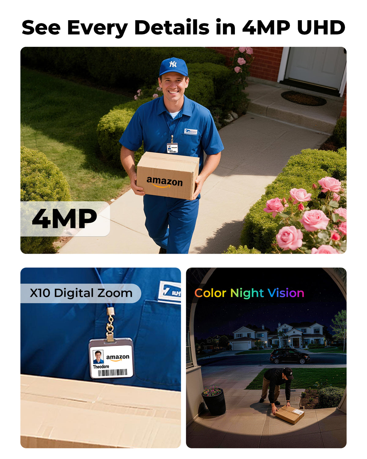 4MP Security Cameras Wireless Outdoor, No Subscription 128GB Local Storage, Solar Powered Cameras For Home Security, PTZ Auto Tracking, 4Cam-Kit, Color Night Vision Home Security Camera System,5G&2.4G